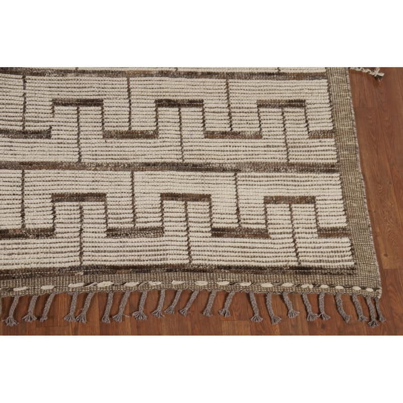 All-Over Moroccan Modern Area Rug Hand-Knotted Wool Carpet - 8'0" x 12'1"