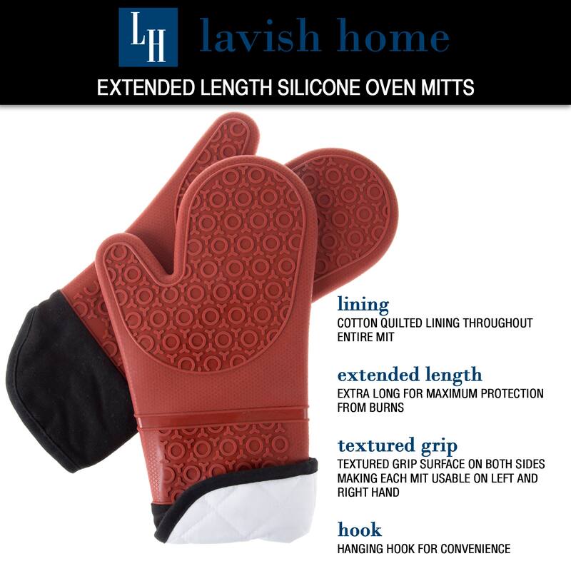 Silicone Oven Mitts – Extra Long Quality Heat Resistant with Quilted Lining and 2-sided Textured Grip by Windsor Home