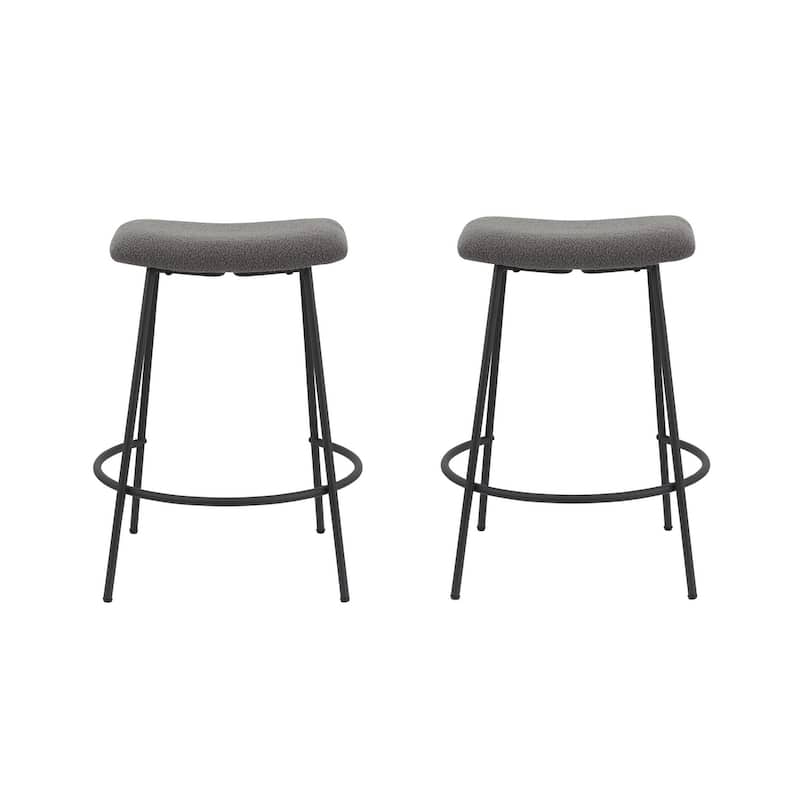 HomeRoots Set of Two 26" Gray and Black Fabric and Metal Backless Counter Height Bar Chairs