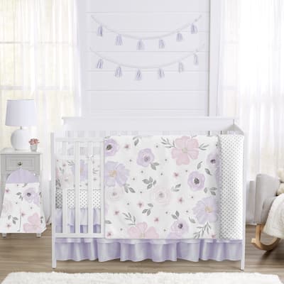 Boho Floral Girl Sweet Jojo Designs 6pc Crib Bedding + BreathableBaby Breathable Mesh Liner Anti Bumper Pad Bohemian Watercolor