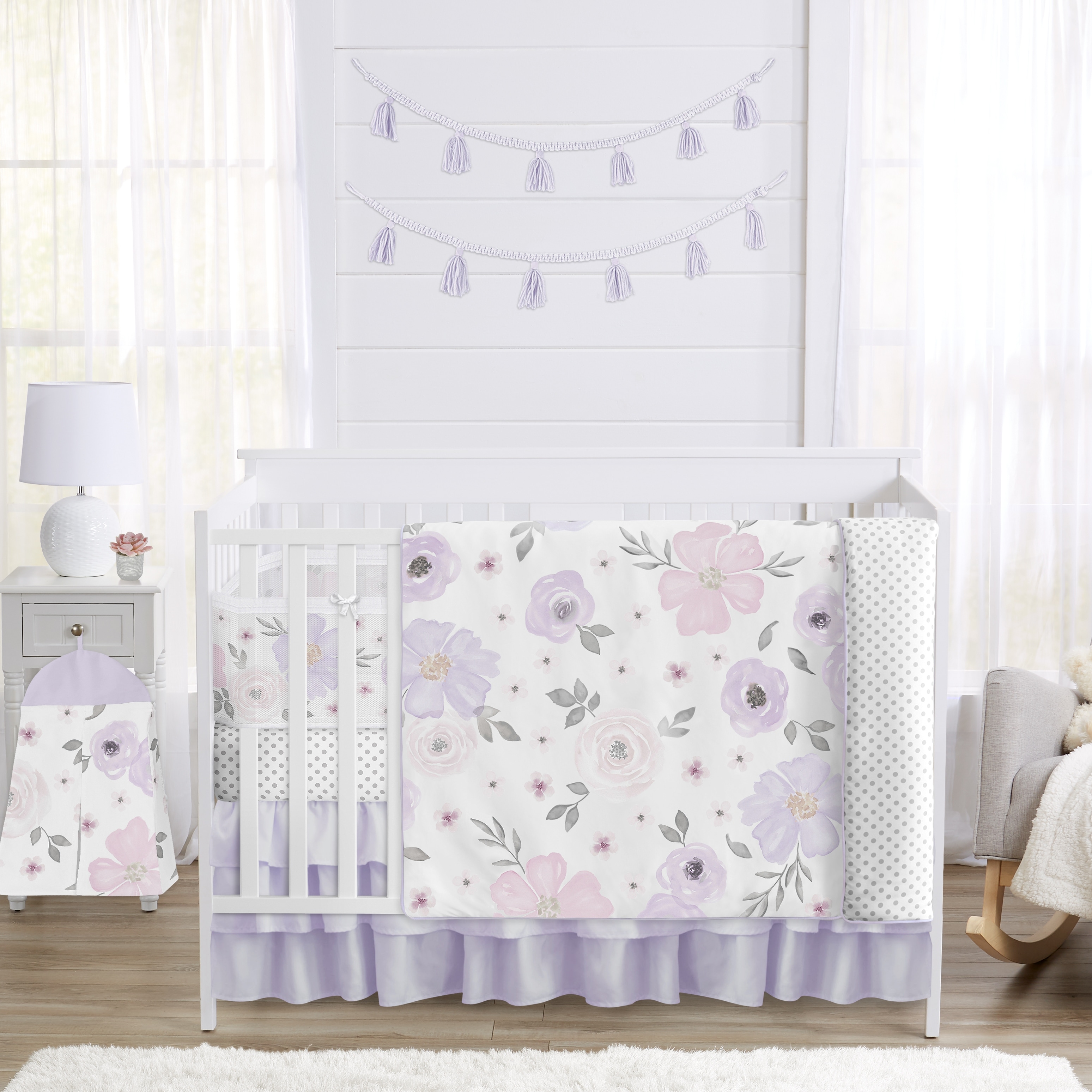 Boho Floral Girl Sweet Jojo Designs 6p Crib Bedding + BreathableBaby Breathable Mesh Liner Bohemian Watercolor
