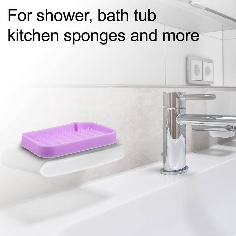 Soap Dish Soap Cleaning Storage for Home Bathroom Kitchen Silicone 2 Pcs - Gray Purple