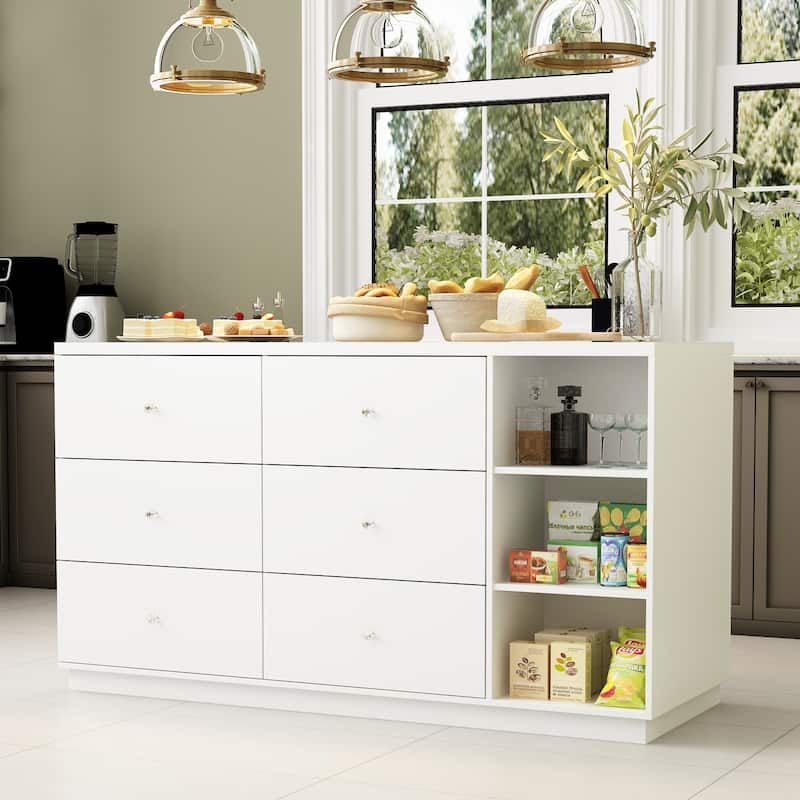63"W Kitchen Island White Storage Unit with Drawers and Cabinets - 63"