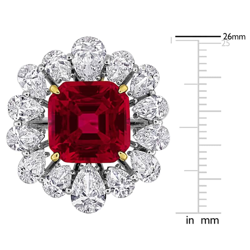 Miadora 11ct TGW Created Ruby 5 1/2ct TW Lab-Grown Diamond Flower Ring 18k Two-Tone Gold