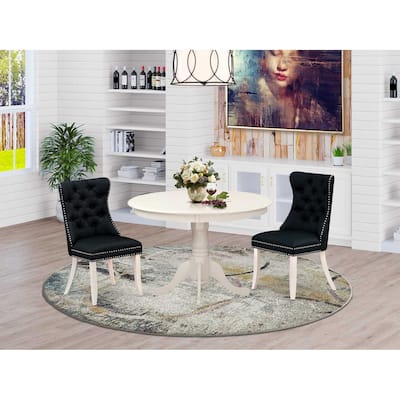 3-Piece Linen White Finish Solid Wood Top-Round Upholstered Dining Room Set-Seats 4