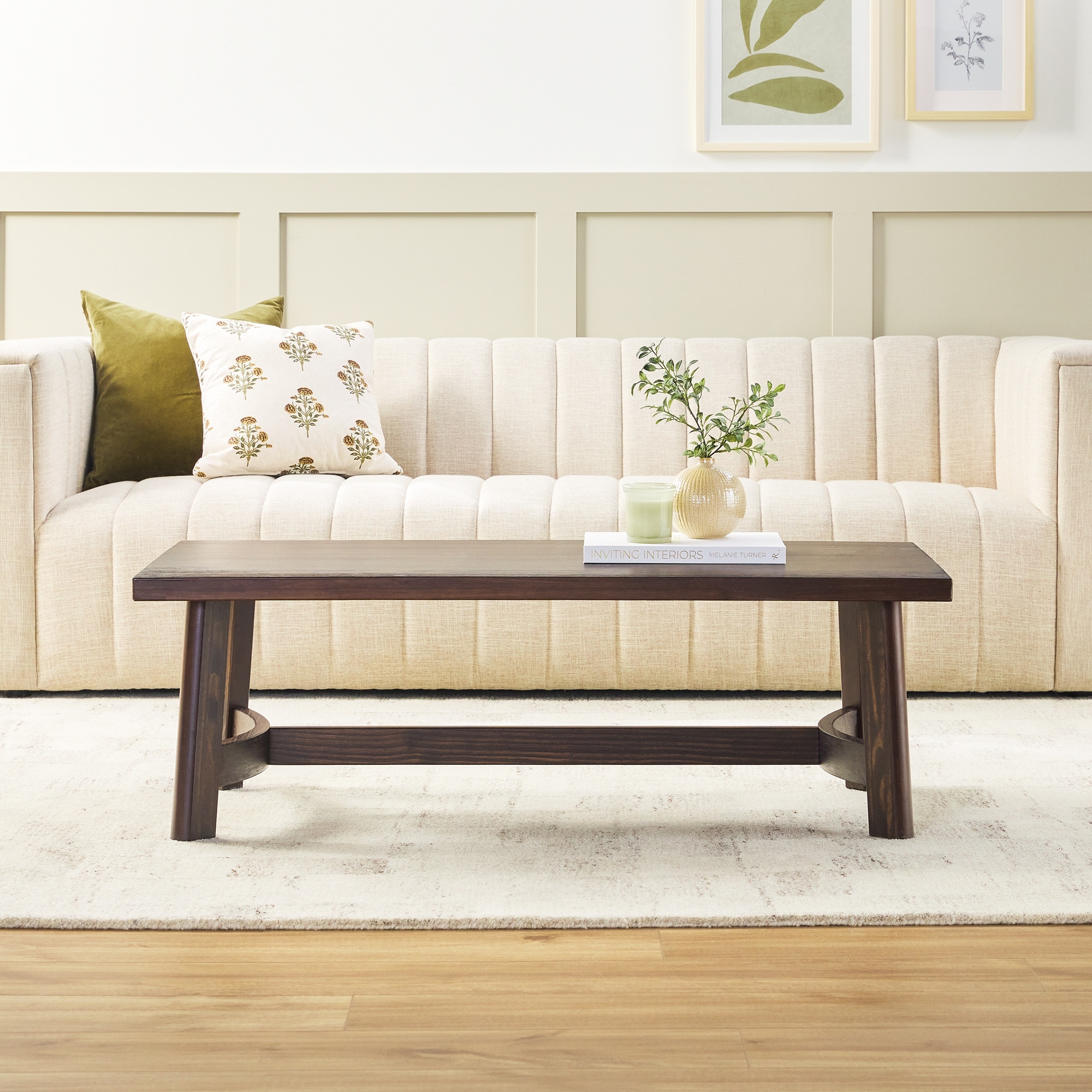 Walker Edison Modern Farmhouse Easy Assembly Solid Wood Coffee Table