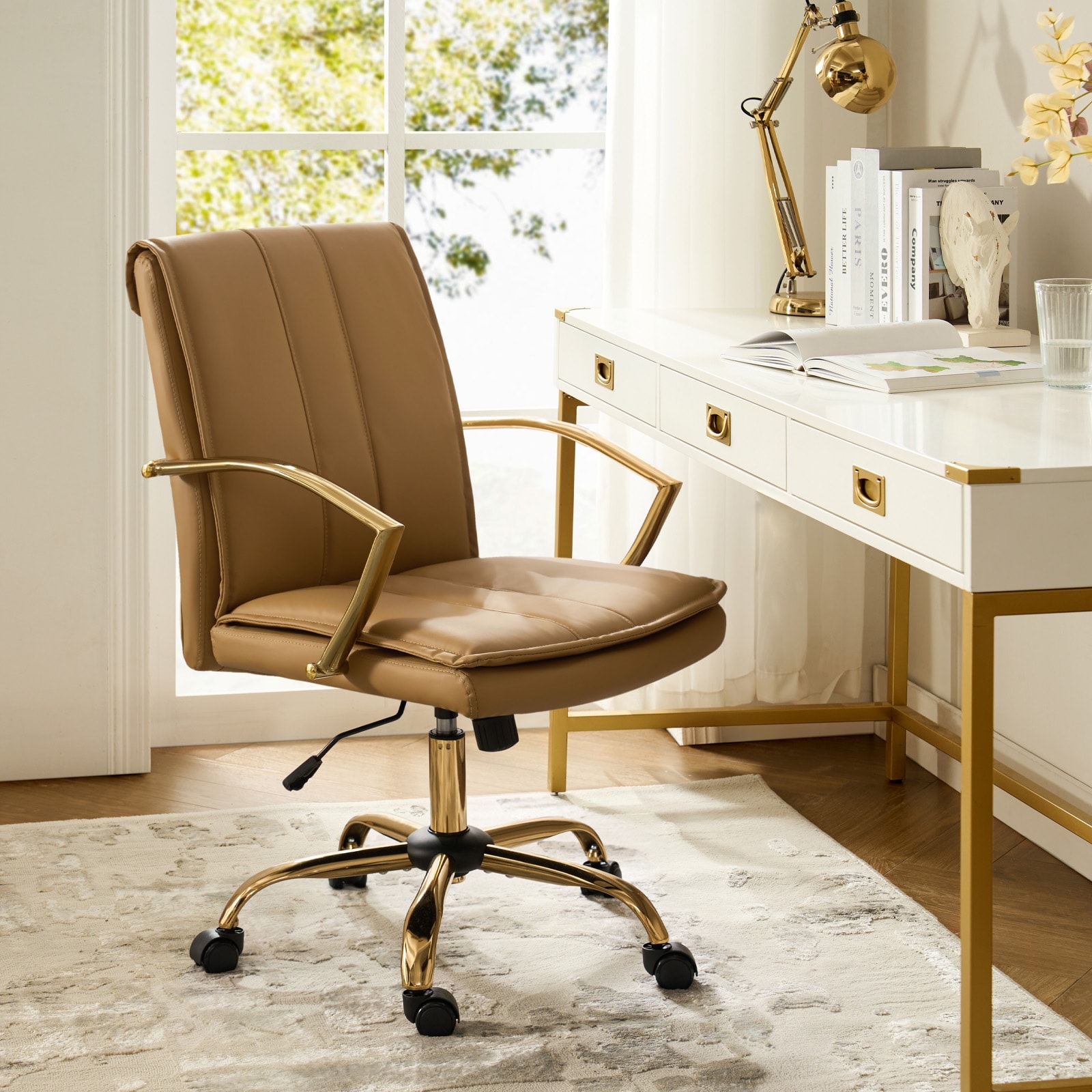 HULALA HOME Ignacio Modern Leather Rocking Office Chair with Metal Base