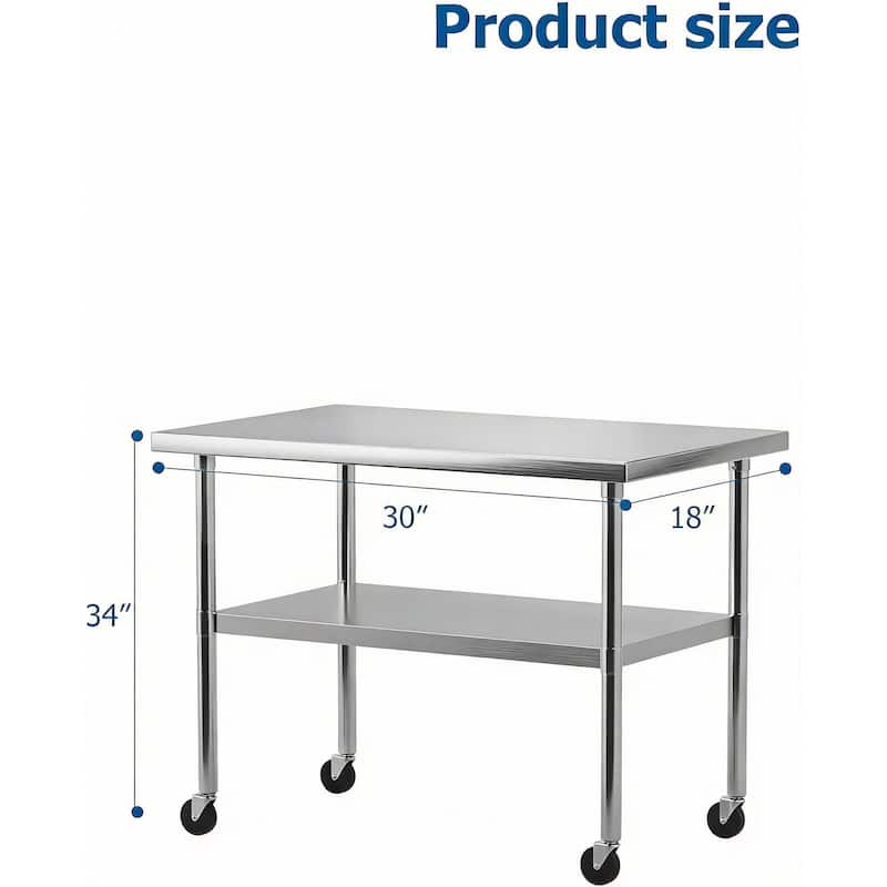 Heavy Duty Stainless Steel Work Table, with Wheels and Adjustable Bottom Shelf