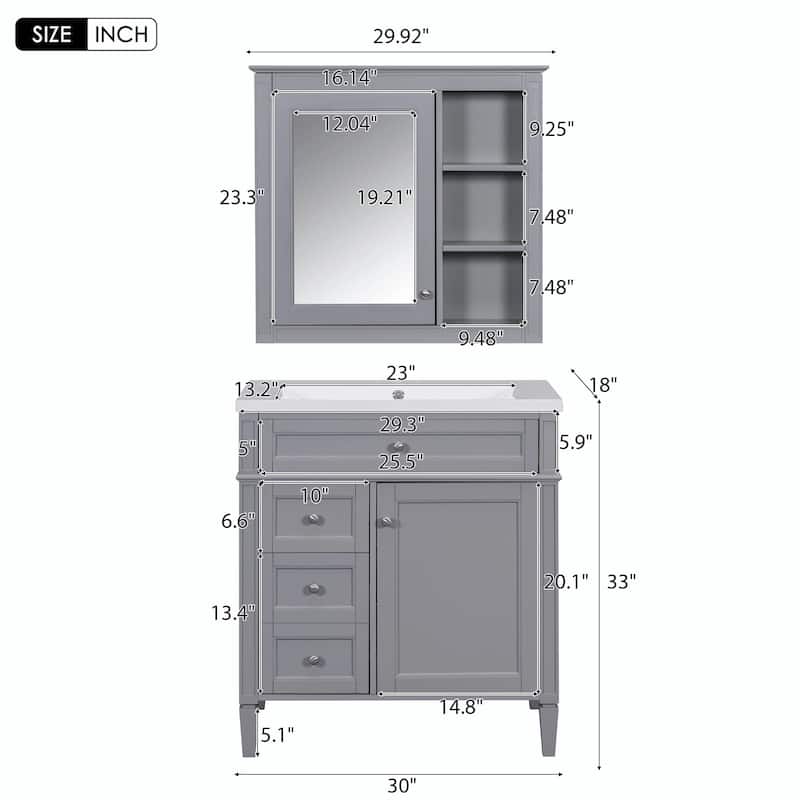 30'' Bathroom Vanity Set with Mirror Cabinet