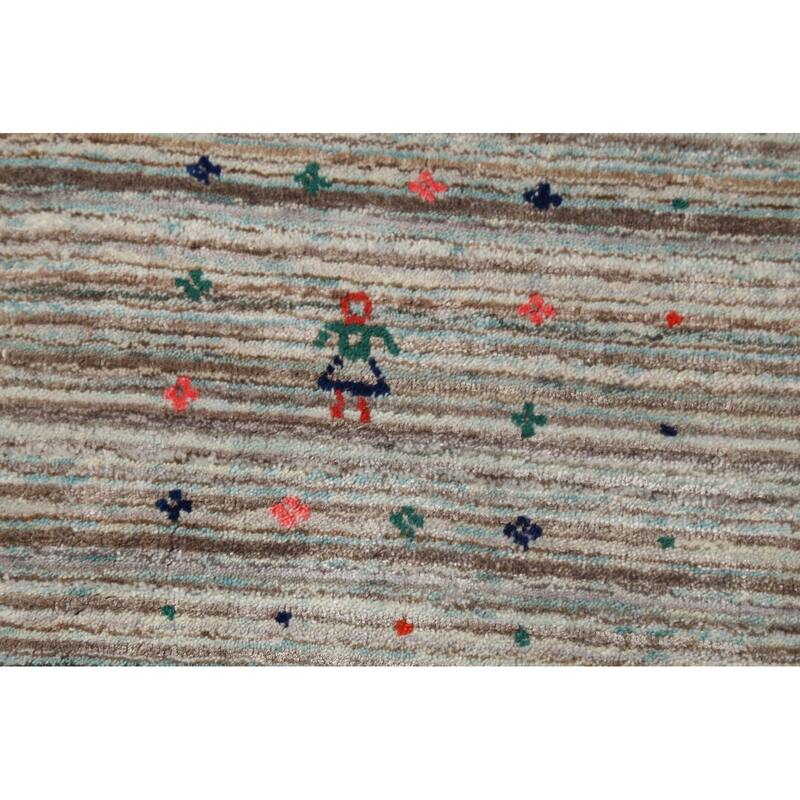 Striped Gabbeh Indian Area Rug Handmade Tribal Wool Carpet - 9'0"x 11'6"