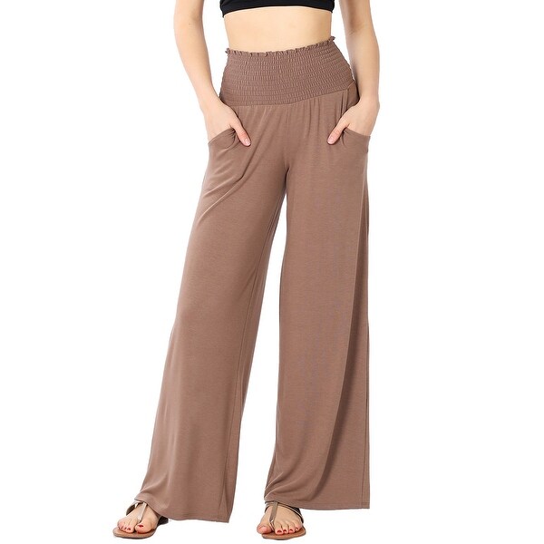 JED Women's Smocked Waist Soft Knit Wide Leg Pants S-3XL. Opens flyout.