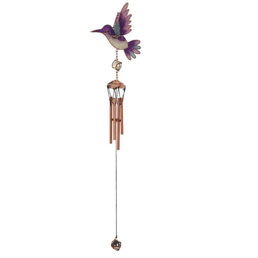 Lbk Furniture 24" Hummingbird Wind Chime With Copper And Gem For Indoor And Outdoor Hanging Decoration Garden Patio Porch