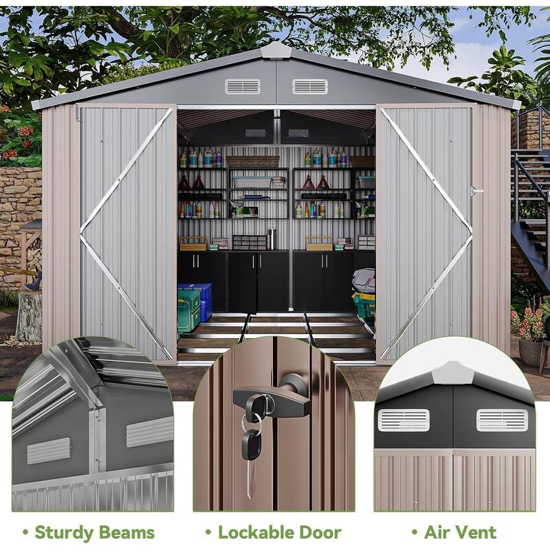 Outdoor Metal Storage Shed With Subfloor Channels ,Lockable Door, Vents for Patio