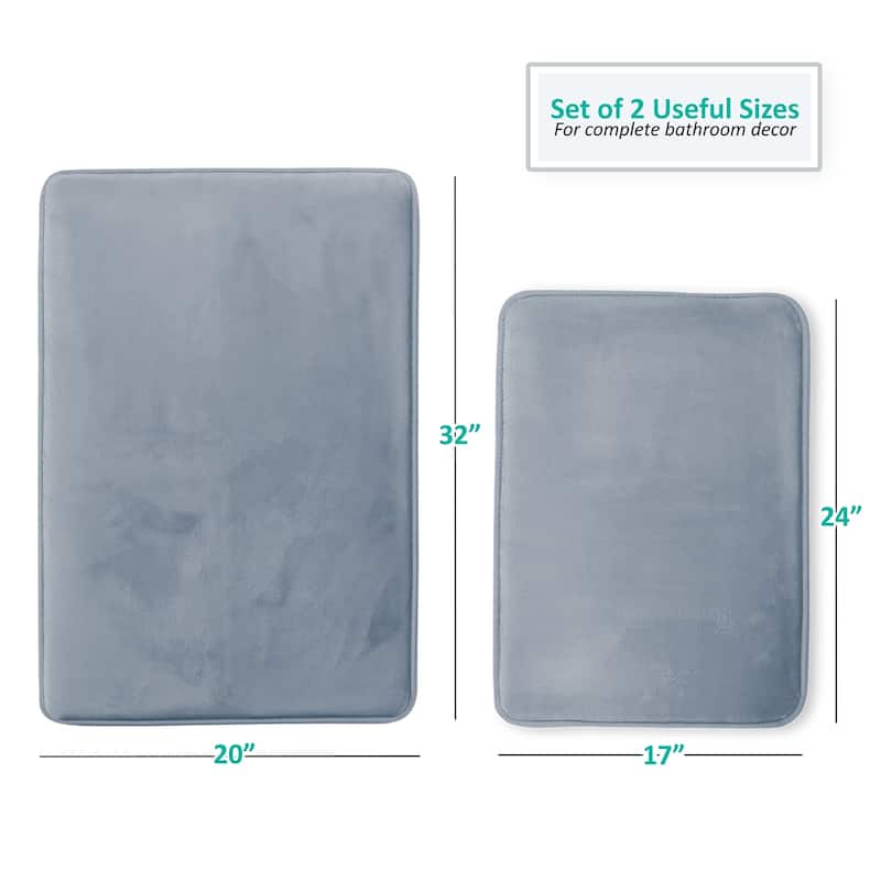 Clara Clark Ultra Soft Plush Bathroom Rug - Non-Slip, Velvet, Memory Foam Bath Mat - Set of 2