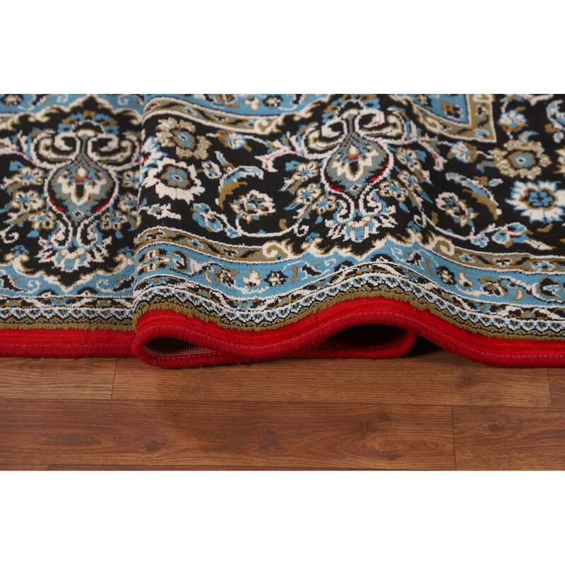 Red Medallion Kashan Turkish Area Rug Machine Made Traditional Carpet - 9'7" x 13'2"
