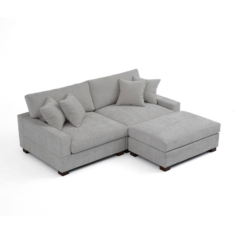 Modern Oversized Chenille Modular Sectional Sofa with Ottoman