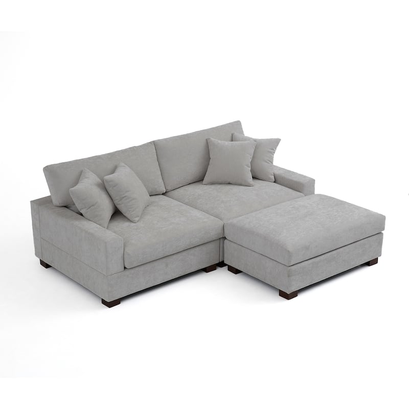 Oversized Chenille Modular Sectional Sofa Living Room Set with Ottoman