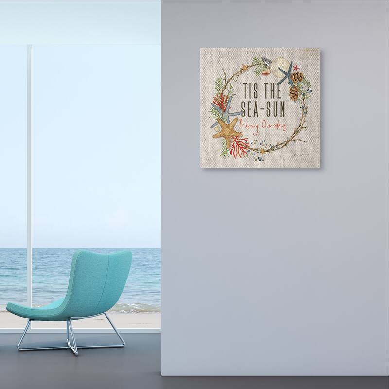 Stupell Tis the Sea-Sun Nautical Christmas Wreath Canvas Wall Art