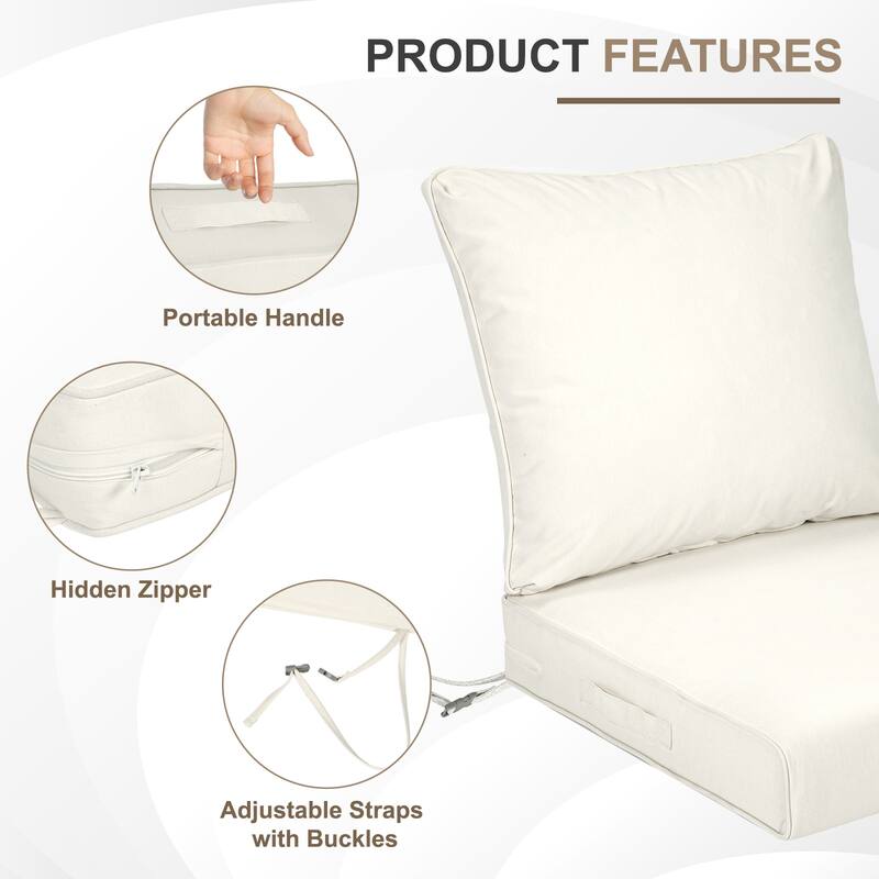 Aoodor Outdoor Deep Seat Cushion Set, Waterproof Patio Furniture Cushions with Adjustable Straps & Removable Cover