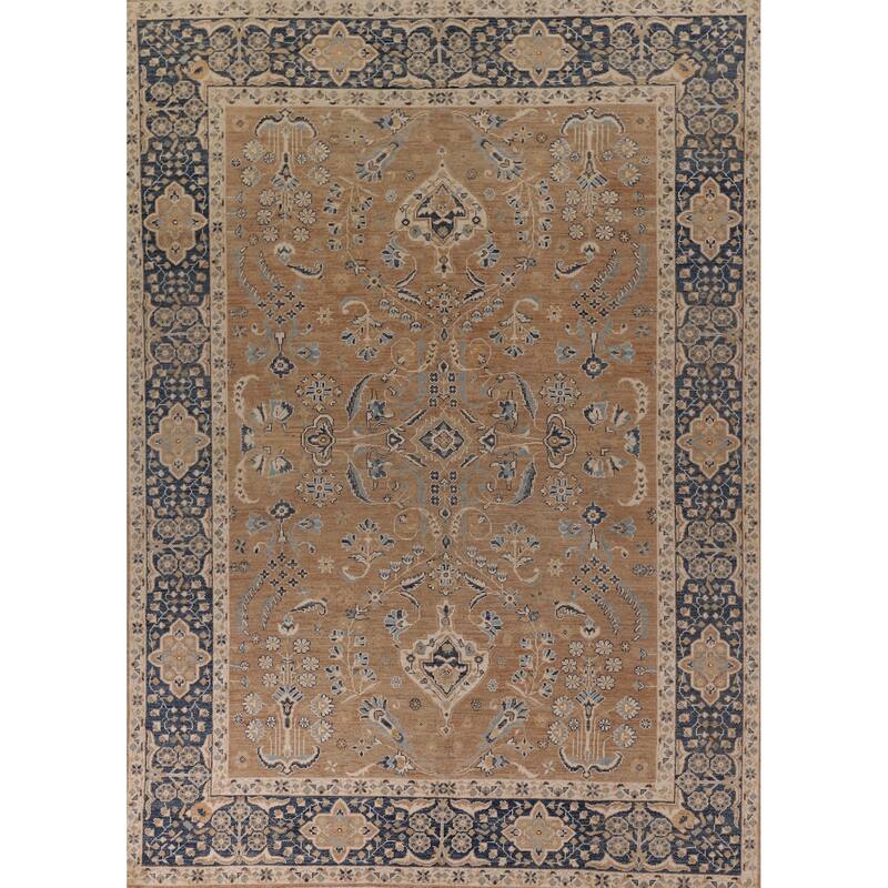 Vegetable Dye Floral Oushak Turkish Area Rug Hand-Knotted Wool Carpet - 9'3" x 12'5"