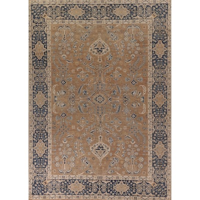 Vegetable Dye Floral Oushak Turkish Area Rug Hand-Knotted Wool Carpet - 9'3" x 12'5"