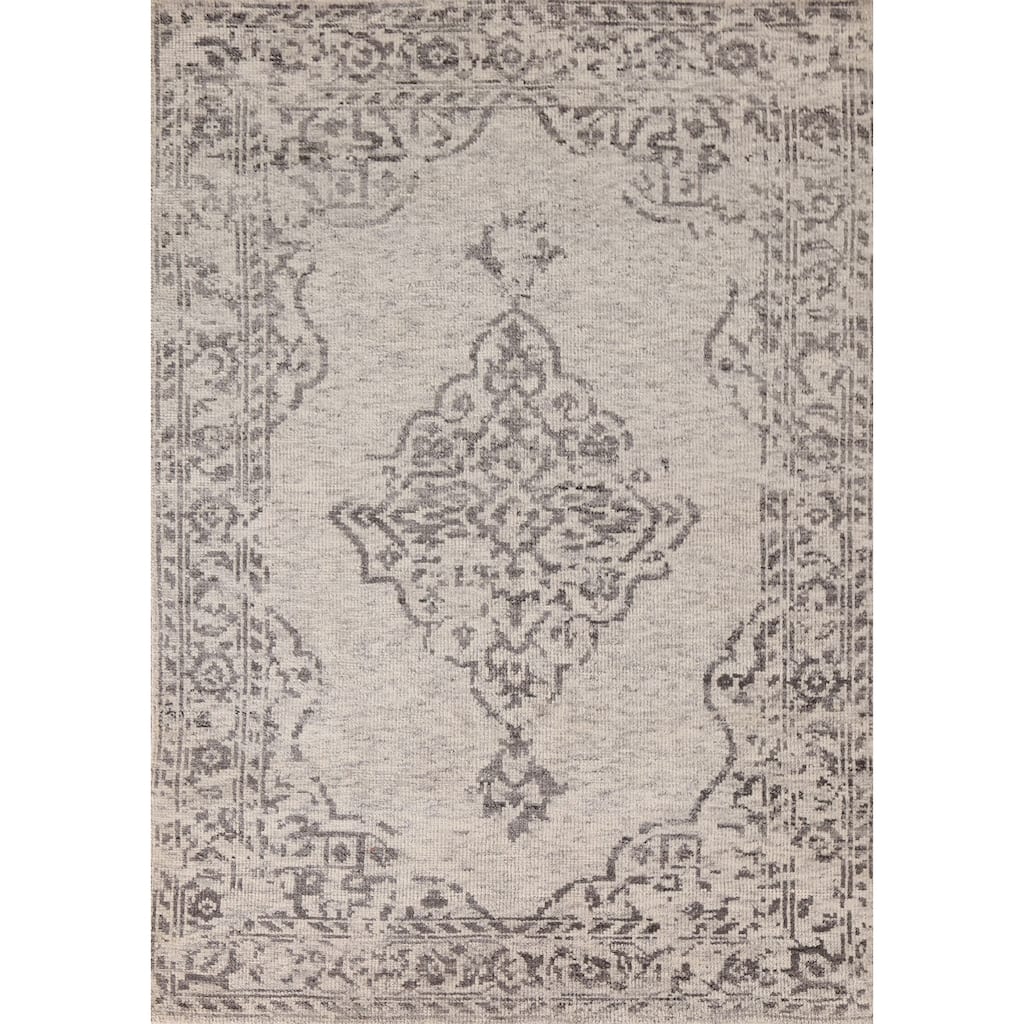 Geometric Moroccan Area Rug Hand-Knotted Wool Carpet - 5'2"x 7'7"