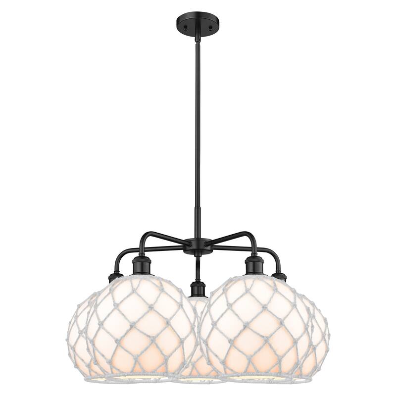 Innovations Lighting Endless Possibilities Ballston - Farmhouse Rope - 5 Light 29" Stem Hung Chandelier - White Glass with White Rope/Matte Black