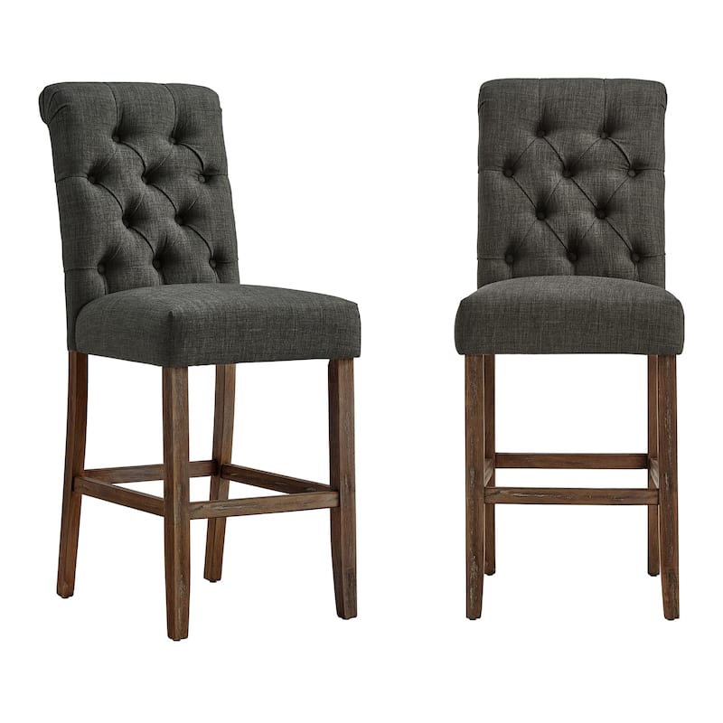 Krakova Tufted Rolled Back Stools (Set of 2) - Dark Grey - Bar Height