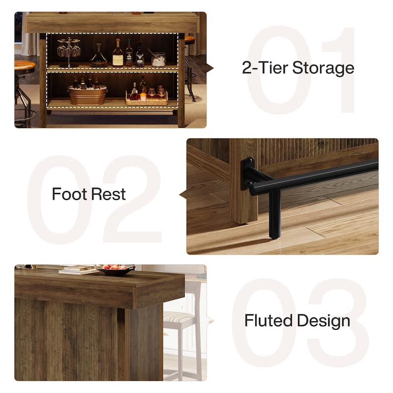 57-Inch Large Home Bar Unit, 2-Tier Mini Bar Table with Footrest for Kitchen, Home, Living Room, Counter Height Pub Table,