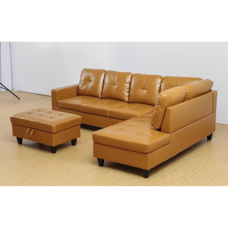 KISRAIS 103" Wide 3-Piece Vegan Leather Sectional Sofa Set - 103.5"W*74.5"D*35"H