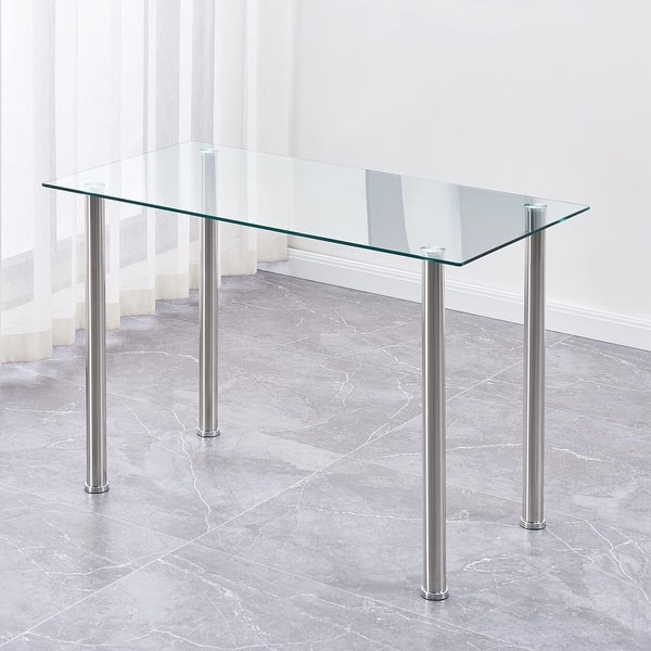 Modern Rectangular Tempered Glass Dining Table with Chrome Legs for ...