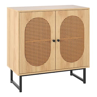 Engineered Wood Buffet Cabinet with PE Rattan Doors and Shelves - 31.5" x 16" x 32"