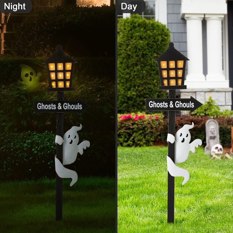 Glitzhome Halloween LED Ghost Cat Pumpkin Nutcracker Yard Stakes Standing Sign Hanging Decor