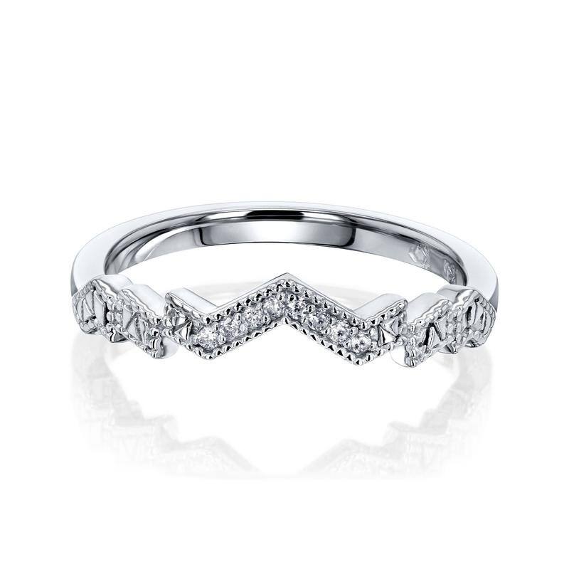 Kobelli Natural Diamond 14k Solid White Gold Art Deco Geometric Clara Wedding Ring - 9.5 - White