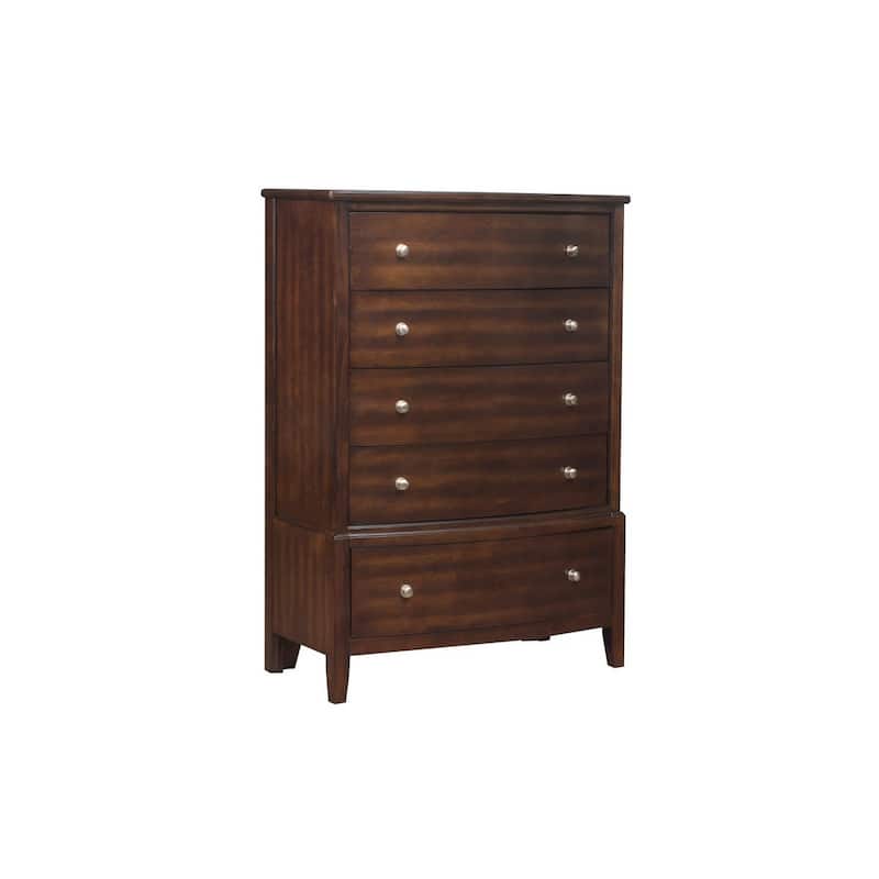 5 Drawer Wooden Chest with Chamfered Legs, Dark Brown