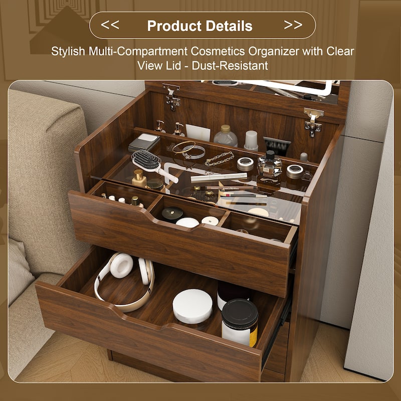 3-in-1 Vanity Desk with Flip Top LED Lighted Mirror, Compact Dressing Table and Makeup Stool Set