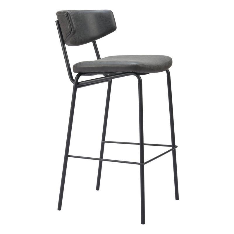 HomeRoots Set of Two 26" Black Faux Leather and Steel Low Back Counter Height Bar Chairs