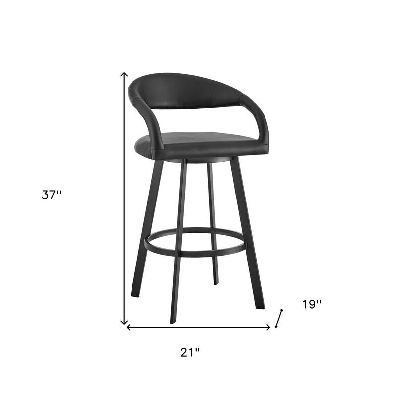 HomeRoots 26" Black Faux Leather and Iron Low Back Counter Height Swivel Bar Chair