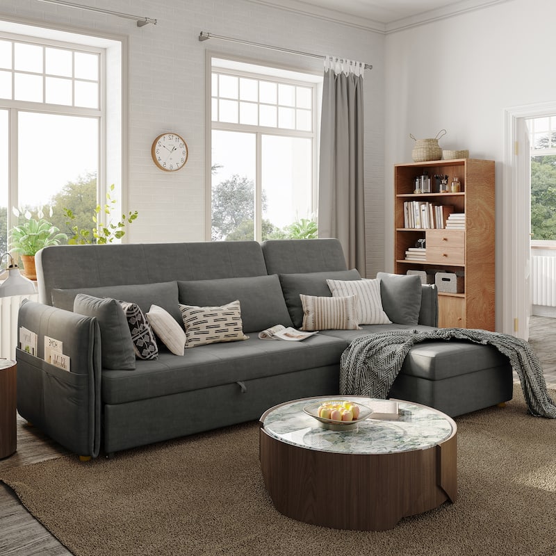 98.43" Modern Minimalist "L" Shape Sofa Bed，Anti-scratch and Water-proof, Solid Wood Frame - Grey