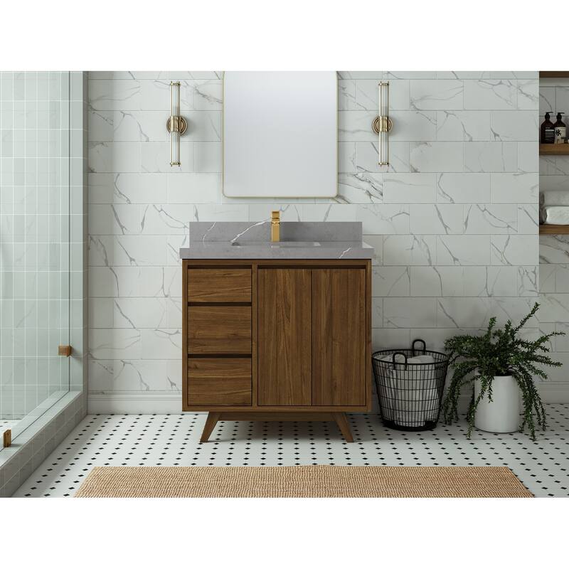 Willow Collections 36 in. W x 22 in. D Madison Teak Center Sink Bathroom Vanity with Countertop
