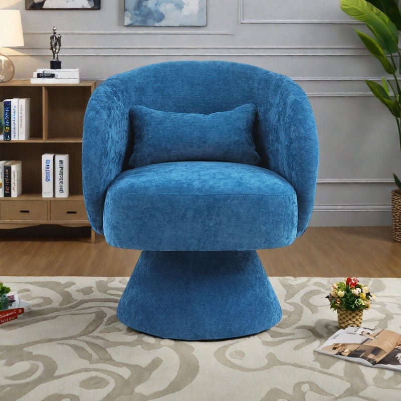 Linen Swivel Barrel Chair with 360° Rotation, Sinuous Spring Seat and Ergonomic Design