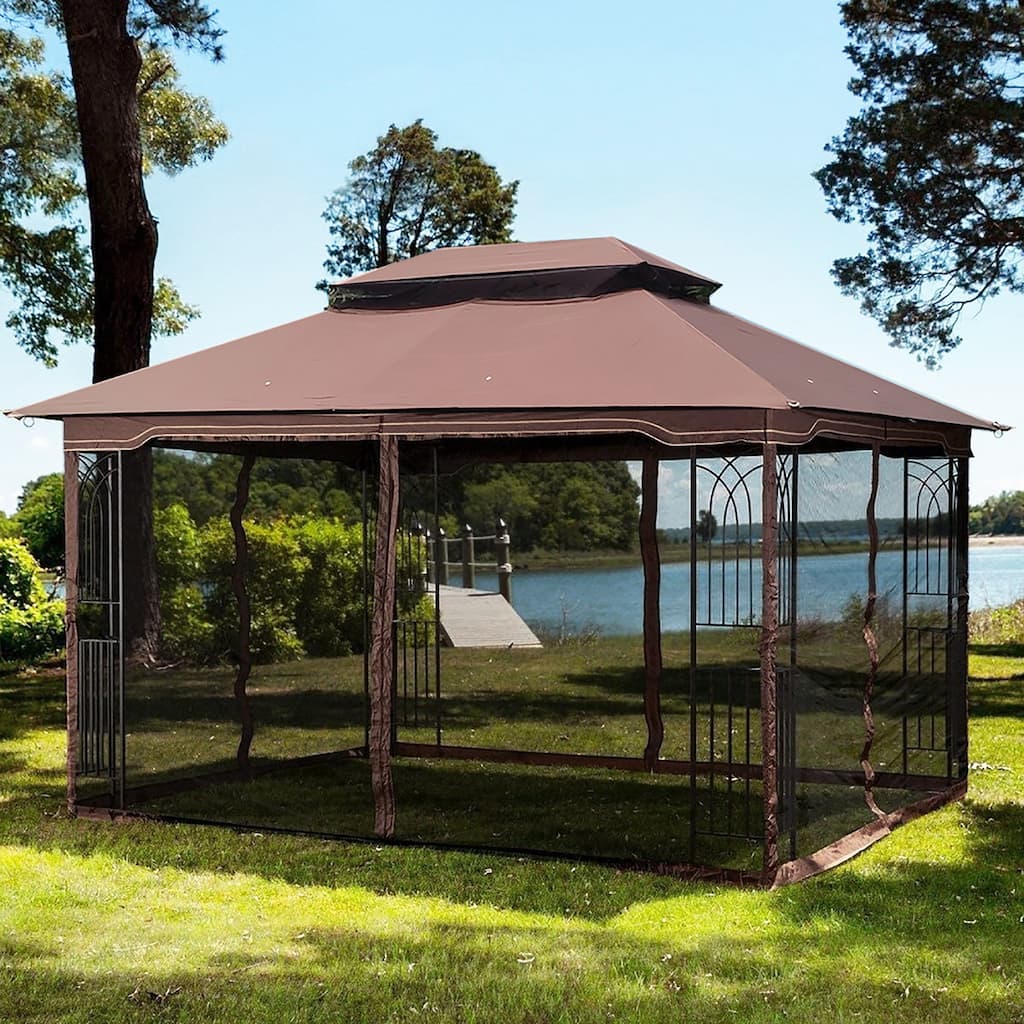 13x10 Outdoor Patio Gazebo with Double Roof, Mosquito Net, and Durable Frame for Lawn, Garden, and Backyard