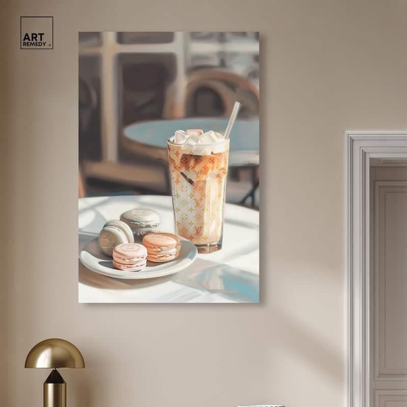 Glam Iced Coffee and Macarons Canvas by Art Remedy, Gallery Wrapped