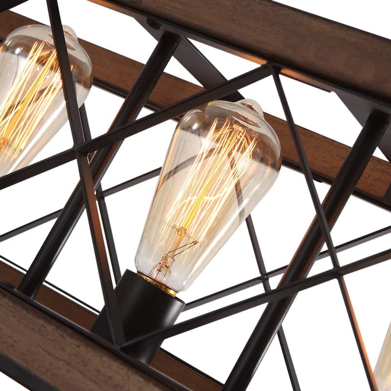 5-light Farmhouse Wood Cage Chandelier - Black