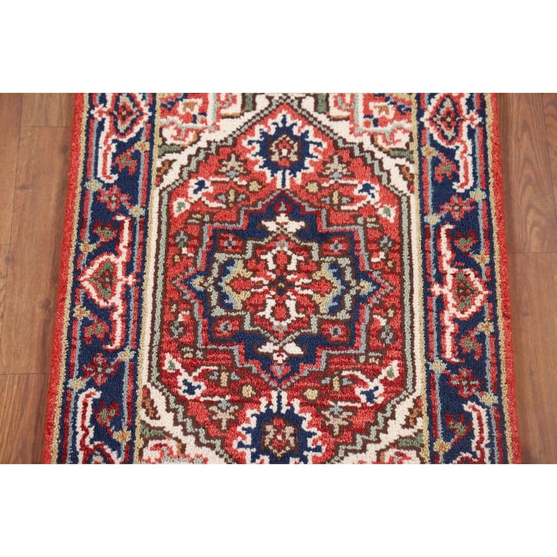 Geometric Heriz Serapi Accent Rug Hand-Knotted Foyer Wool Carpet - 2'0" x 3'0"