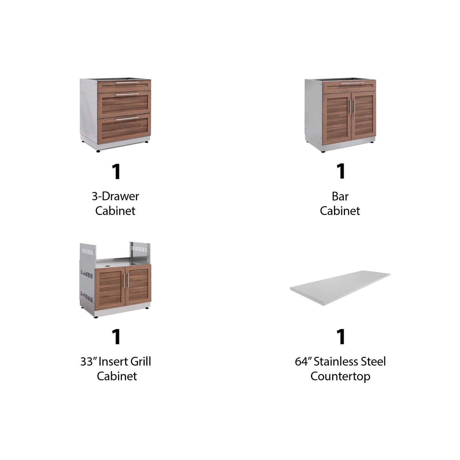 NewAge Products Outdoor Kitchen Cabinet Stainless Steel 4 Piece Set