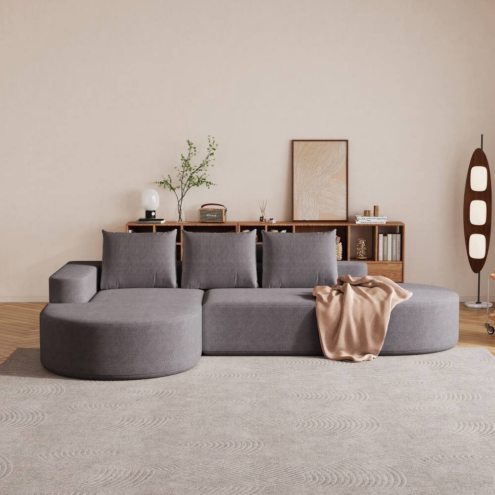 108.5" Modern Curved Chenille Upholstered Sectional Sofa with 3 Pillows