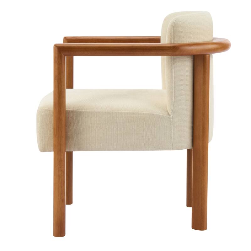 Roomfitters Upholstered Fabric Dining Armchair with Walnut Rubber Wood Frame, Beige Set of 2
