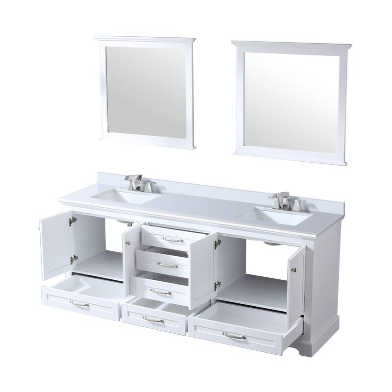 Dukes 80 in. W x 22 in. D White Double Bath Vanity, White Quartz Top, Faucet Set, and 30 in. Mirrors