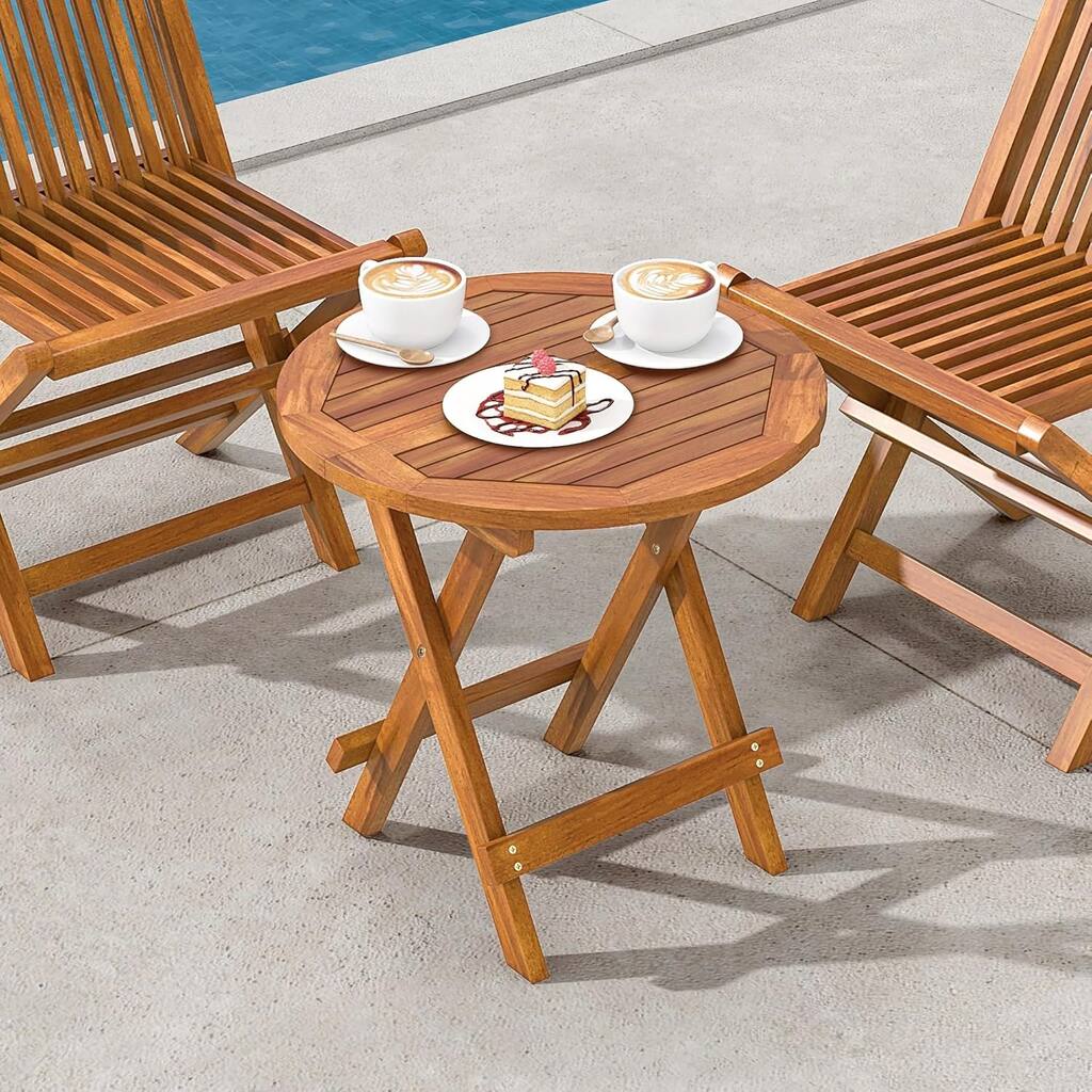 Moasis Patio Oudoor 20" Teak Wood Folding Round Coffee Table